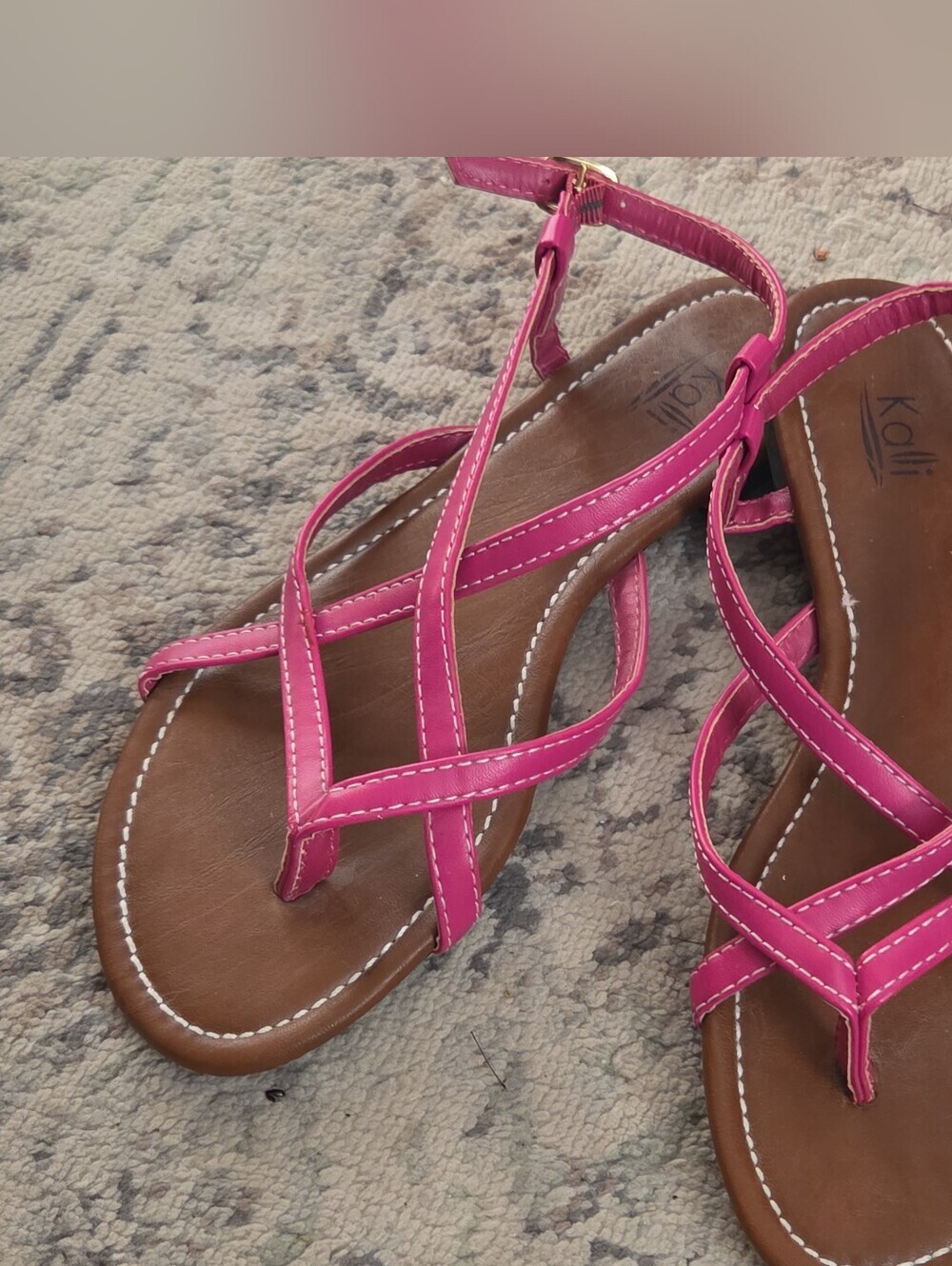Kali Footwear Women's Cross Strappy Flat Thong Sandals Pink/Brown Size 7